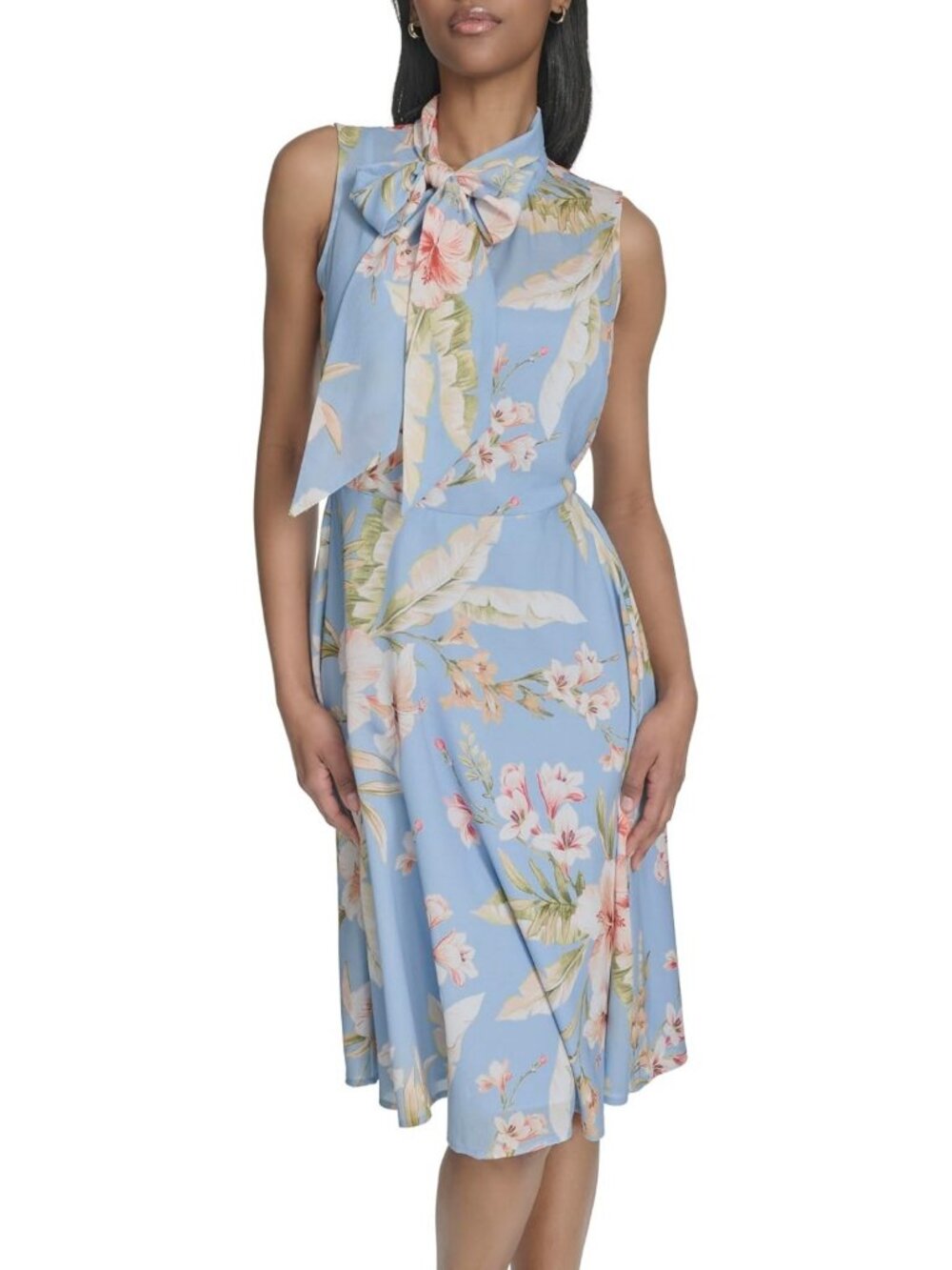 Chic Sleeveless Tie Neck Shift Dress - Knee Length, Perfect for Any Occasion